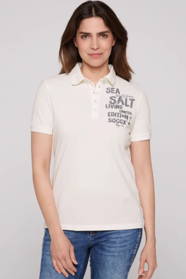 Damen CAMP DAVID & SOCCX Poloshirt aus Pikee mit Glitter Print