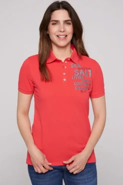 Damen CAMP DAVID & SOCCX Poloshirt aus Pikee mit Glitter Print skipper red
