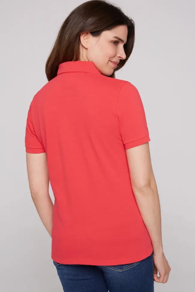 Damen CAMP DAVID & SOCCX Poloshirt aus Pikee mit Glitter Print skipper red