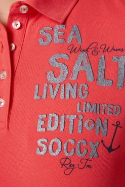 Damen CAMP DAVID & SOCCX Poloshirt aus Pikee mit Glitter Print skipper red