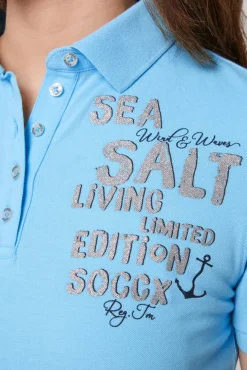 Damen CAMP DAVID & SOCCX Poloshirt aus Pikee mit Glitter Print