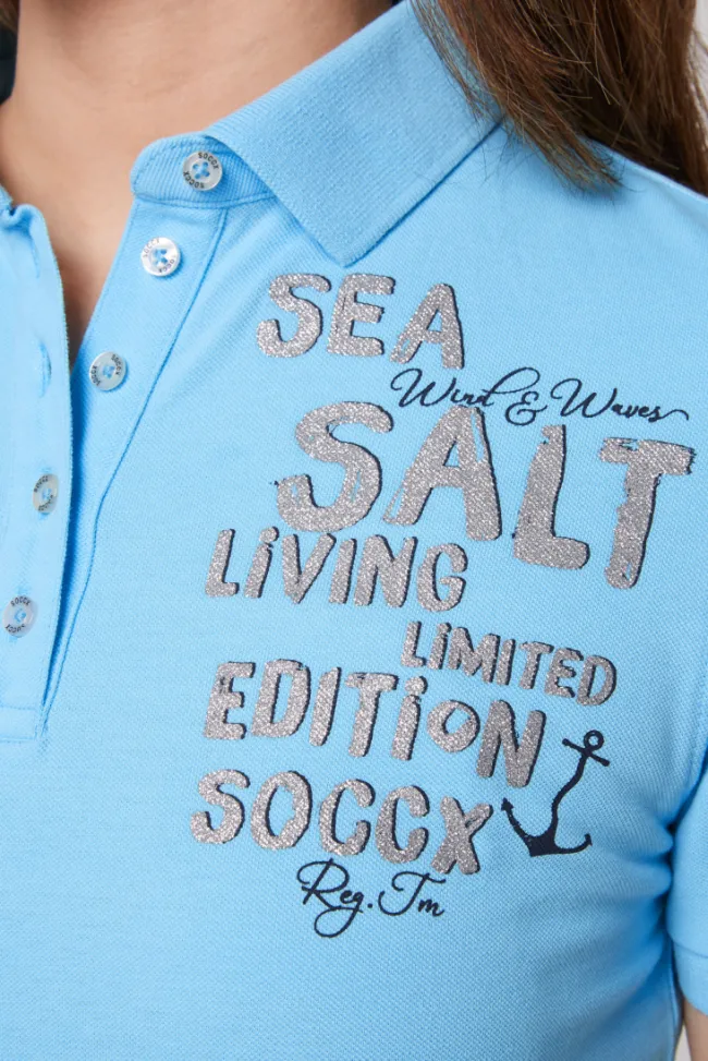 Damen CAMP DAVID & SOCCX Poloshirt aus Pikee mit Glitter Print