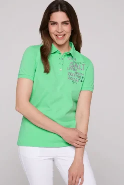 Damen CAMP DAVID & SOCCX Poloshirt aus Pikee mit Glitter Print regatta green