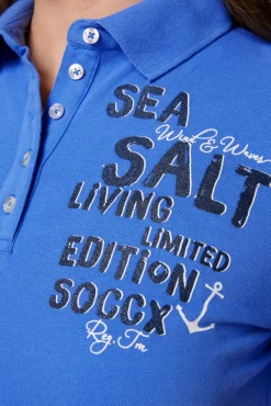 Damen CAMP DAVID & SOCCX Poloshirt aus Pikee mit Glitter Print deep sky