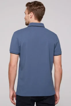 Herren CAMP DAVID & SOCCX Poloshirt aus Pikee mit Print Artwork blue haze