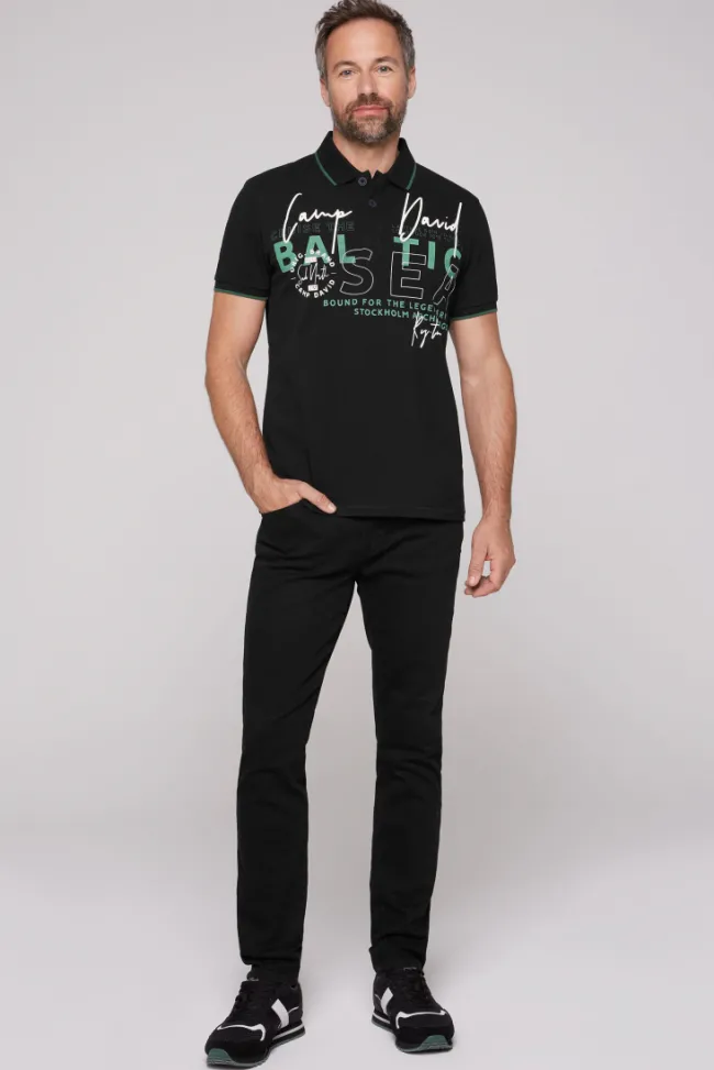 Herren CAMP DAVID & SOCCX Poloshirt aus Pikee mit Rubber Print