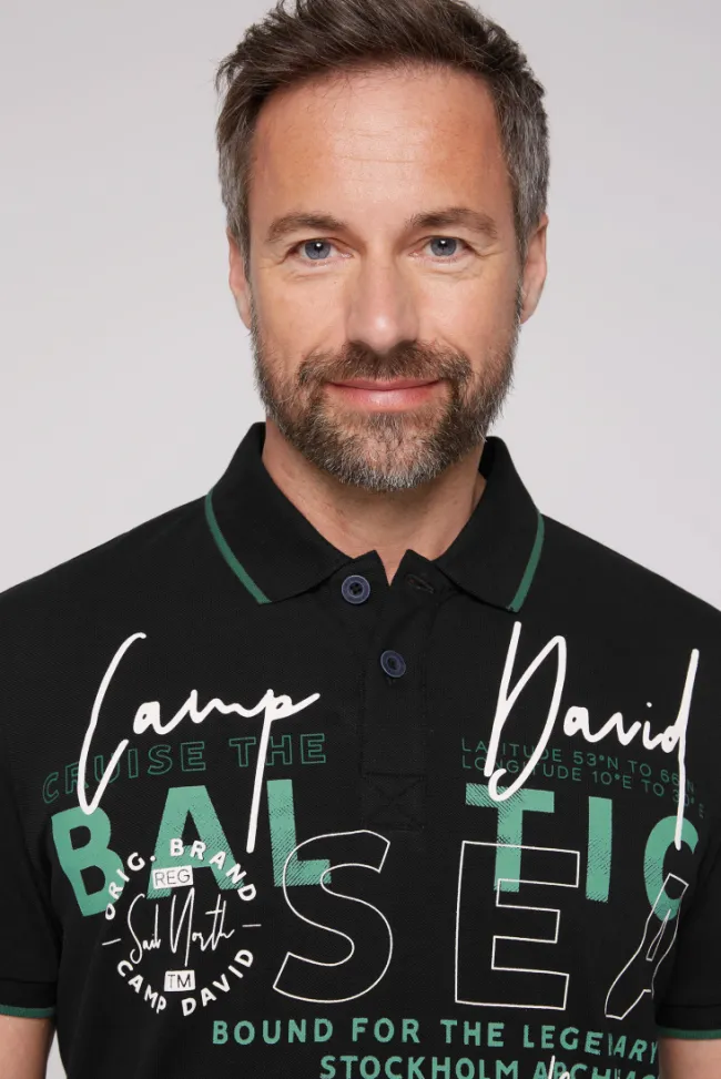 Herren CAMP DAVID & SOCCX Poloshirt aus Pikee mit Rubber Print