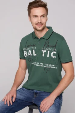 Herren CAMP DAVID & SOCCX Poloshirt aus Pikee mit Rubber Print dark green