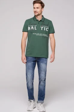 Herren CAMP DAVID & SOCCX Poloshirt aus Pikee mit Rubber Print dark green