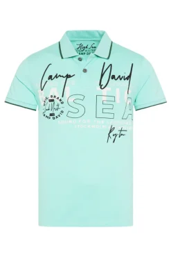 Herren CAMP DAVID & SOCCX Poloshirt aus Pikee mit Rubber Print flash aqua | M