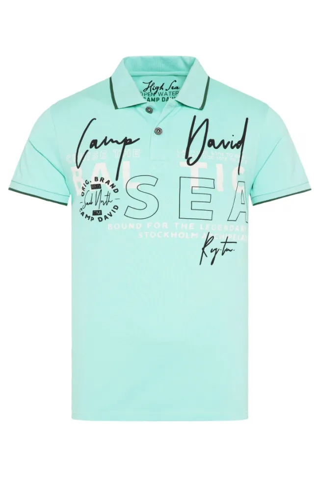 Herren CAMP DAVID & SOCCX Poloshirt aus Pikee mit Rubber Print flash aqua | M