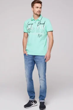 Herren CAMP DAVID & SOCCX Poloshirt aus Pikee mit Rubber Print flash aqua | M