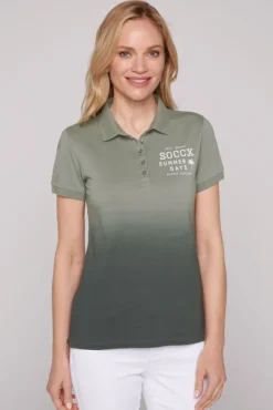 Damen CAMP DAVID & SOCCX Poloshirt Dip Dye mit Rücken-Artwork sage green