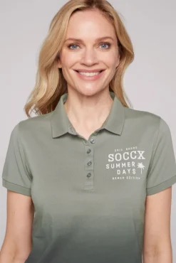 Damen CAMP DAVID & SOCCX Poloshirt Dip Dye mit Rücken-Artwork sage green