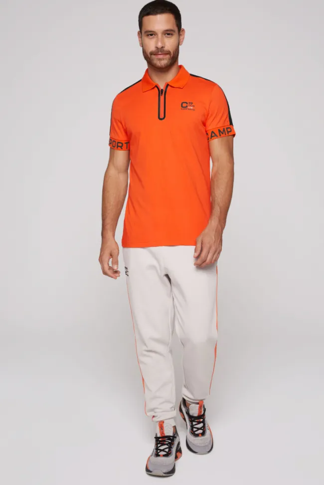 Herren CAMP DAVID & SOCCX Poloshirt mit Zipper und kontrastvollen Prints signal orange