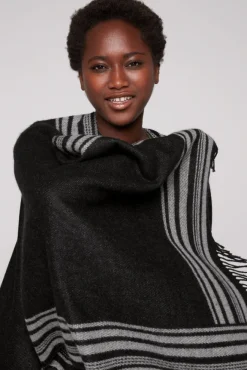 Damen CAMP DAVID & SOCCX Poncho mit Streifen-Design und Fransen black / grey