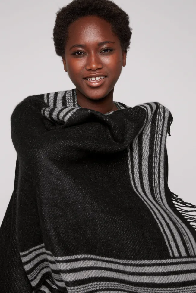 Damen CAMP DAVID & SOCCX Poncho mit Streifen-Design und Fransen black / grey