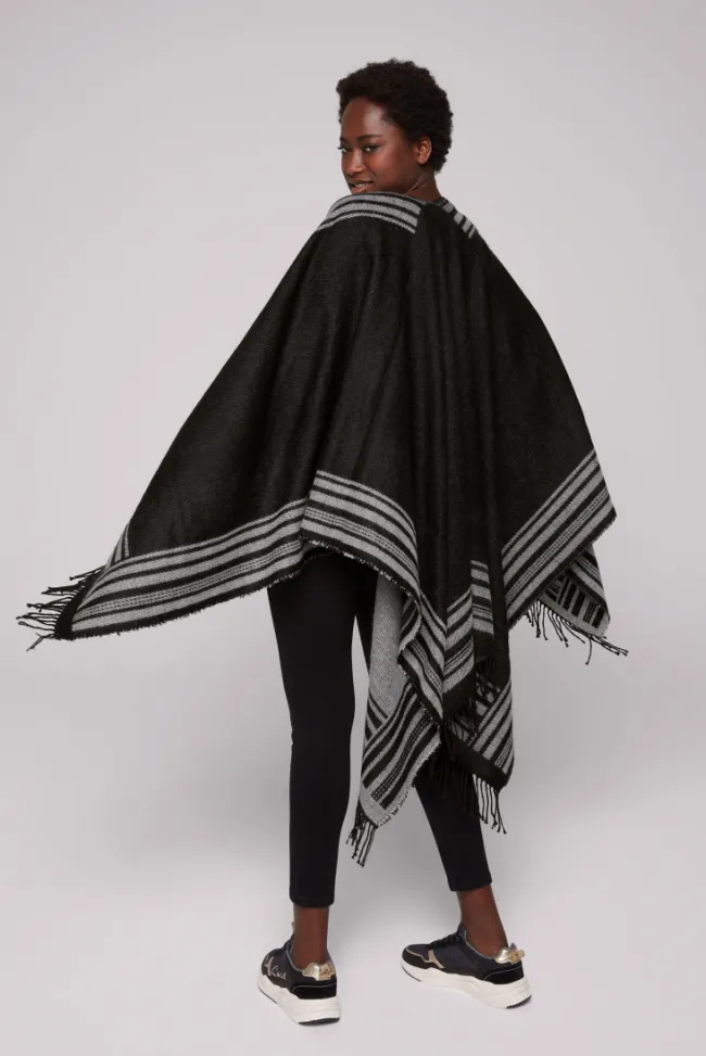Damen CAMP DAVID & SOCCX Poncho mit Streifen-Design und Fransen black / grey
