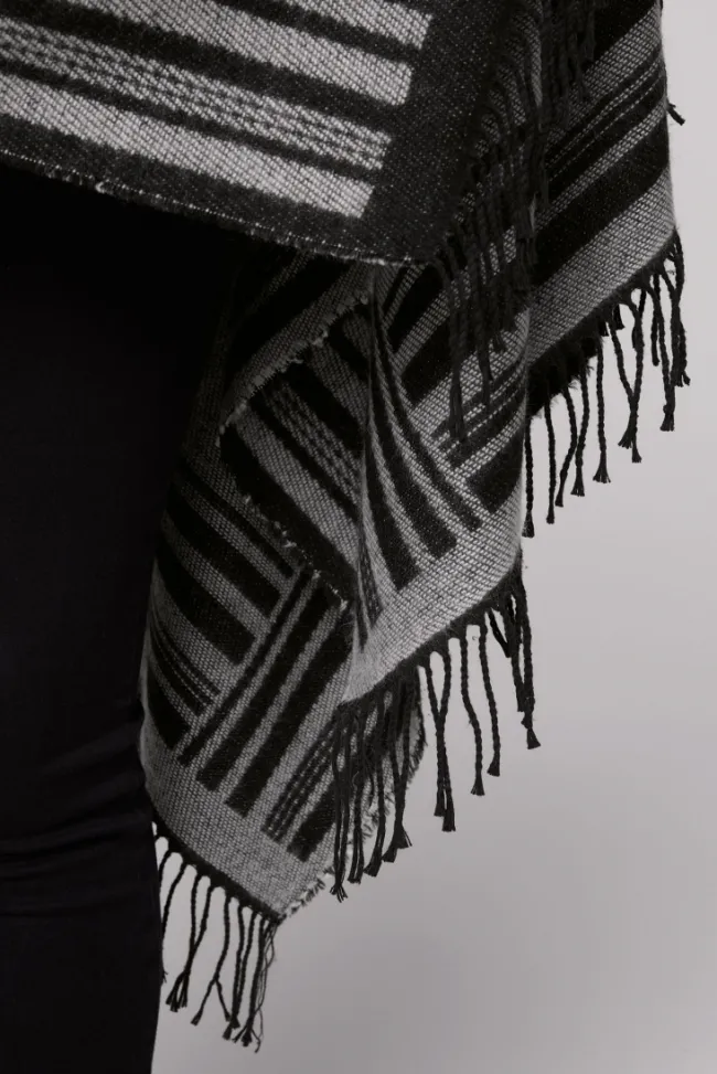 Damen CAMP DAVID & SOCCX Poncho mit Streifen-Design und Fransen black / grey