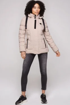 Damen CAMP DAVID & SOCCX Puffer-Jacke mit abtrennbarer Kapuze light beige