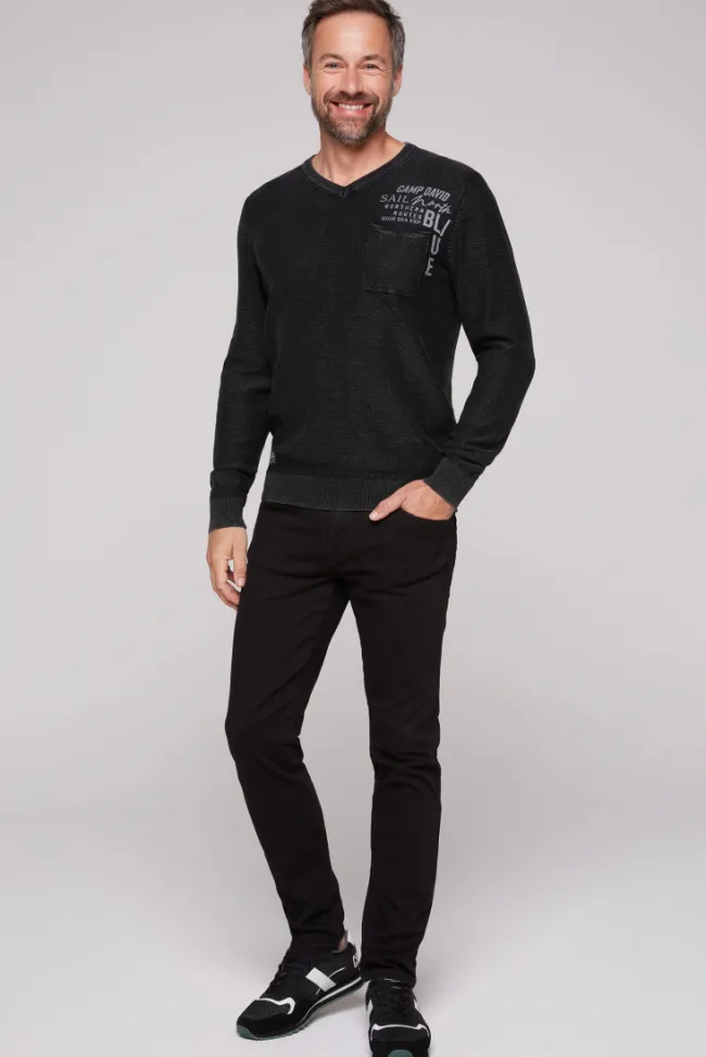 Herren CAMP DAVID & SOCCX Pullover Linksstrick mit Used Look
