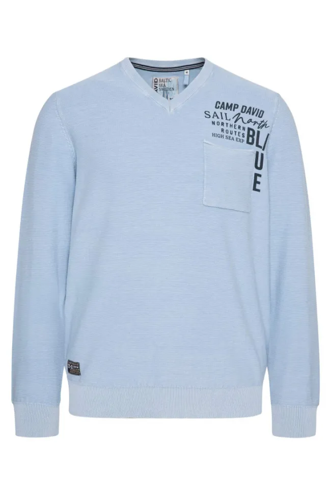Herren CAMP DAVID & SOCCX Pullover Linksstrick mit Used Look summer blue