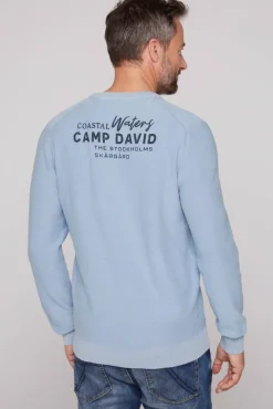 Herren CAMP DAVID & SOCCX Pullover Linksstrick mit Used Look summer blue