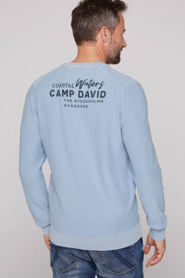Herren CAMP DAVID & SOCCX Pullover Linksstrick mit Used Look summer blue