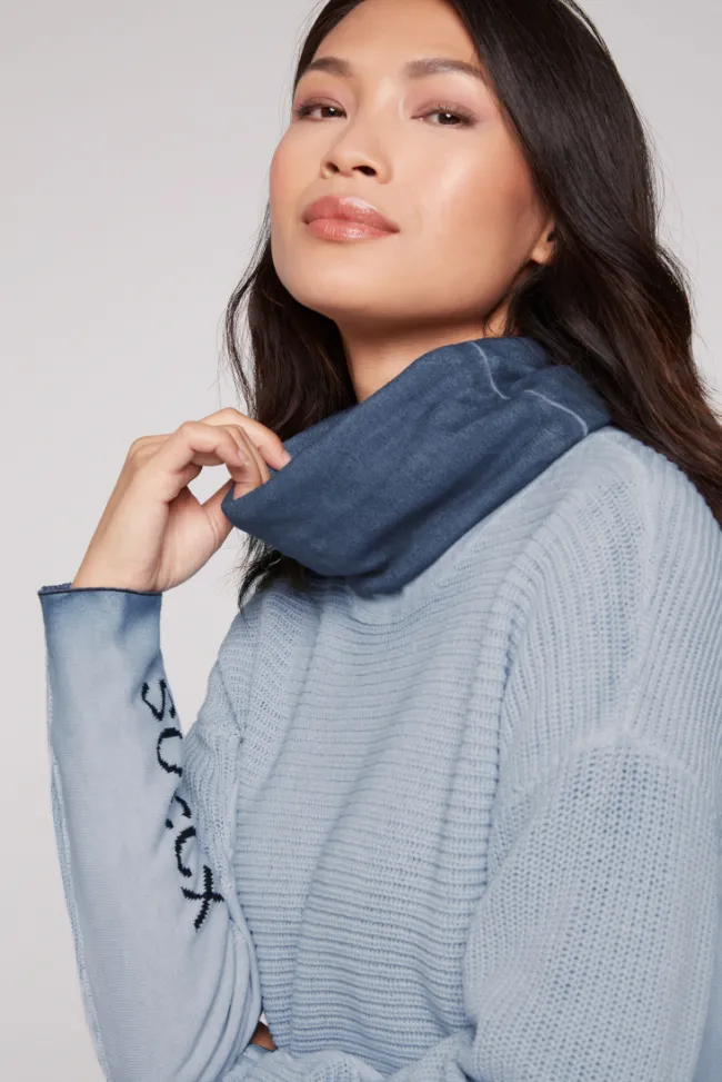 Damen CAMP DAVID & SOCCX Pullover mit Rollkragen und Intarsia-Logo smoky sky