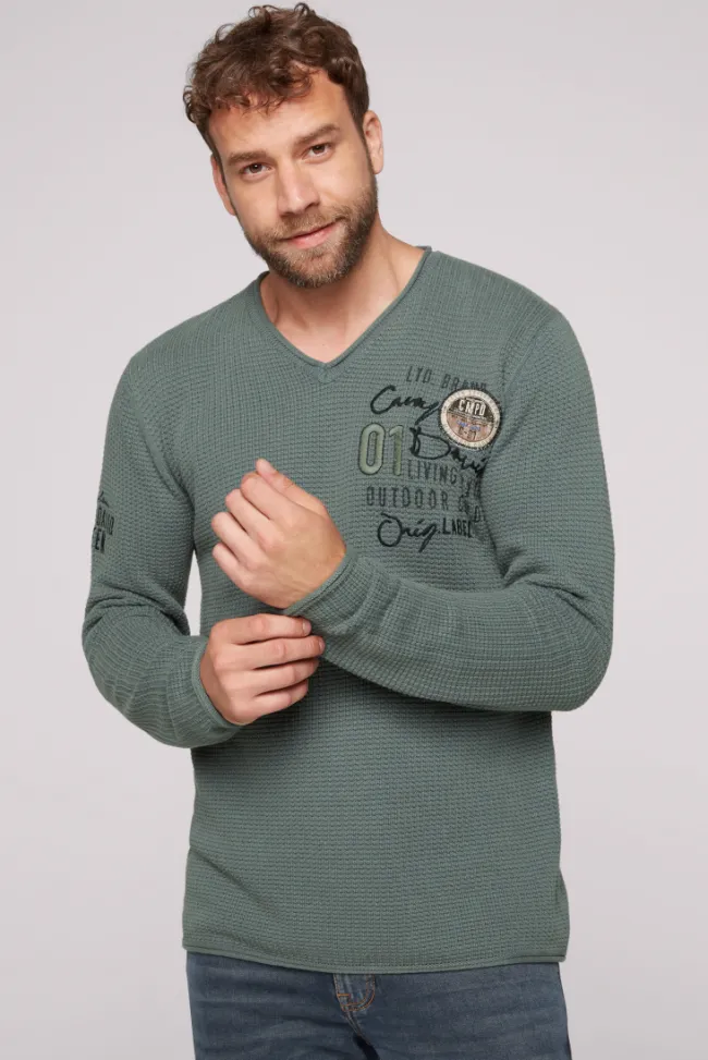 Herren CAMP DAVID & SOCCX Pullover mit V-Ausschnitt und Artworks deep forest