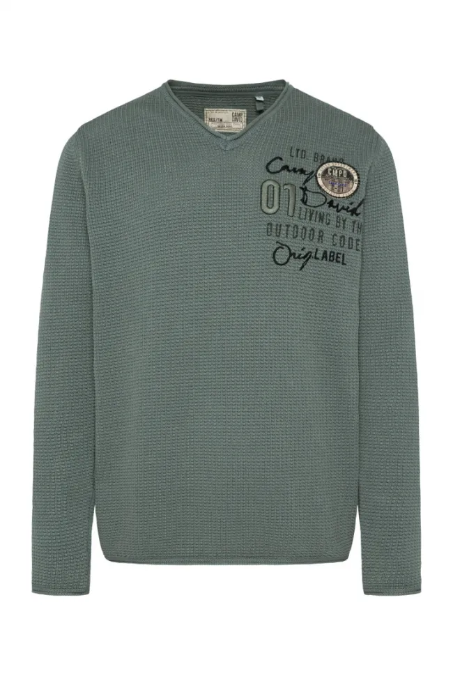 Herren CAMP DAVID & SOCCX Pullover mit V-Ausschnitt und Artworks deep forest