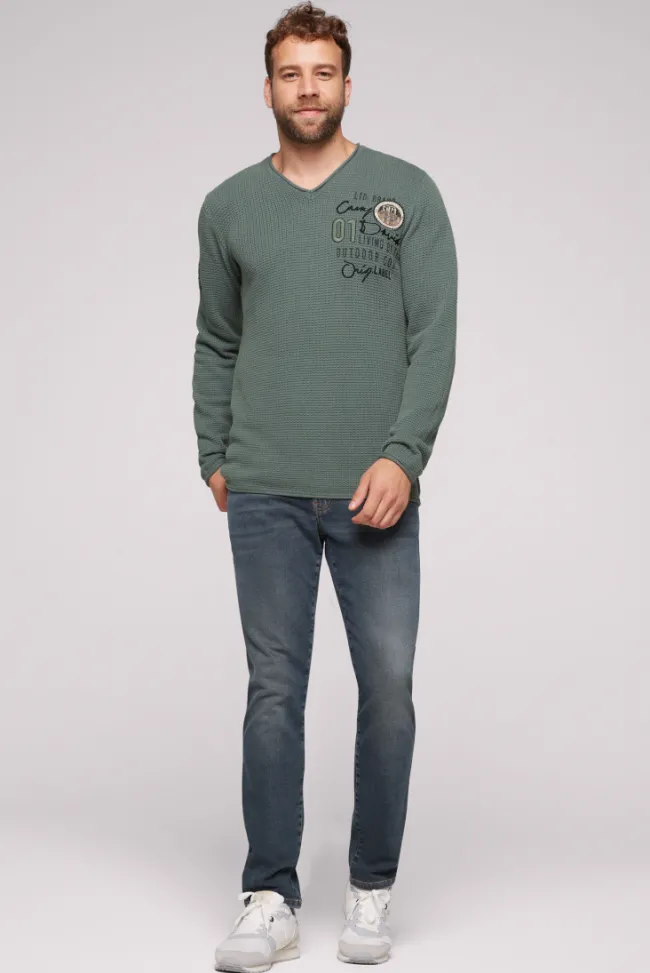 Herren CAMP DAVID & SOCCX Pullover mit V-Ausschnitt und Artworks deep forest