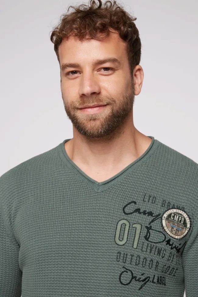 Herren CAMP DAVID & SOCCX Pullover mit V-Ausschnitt und Artworks deep forest