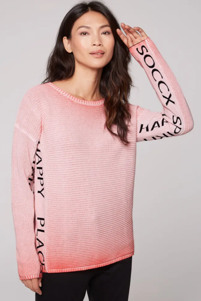Damen CAMP DAVID & SOCCX Pullover Oil Dyed mit Intarsia-Logo pure coral