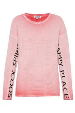 Damen CAMP DAVID & SOCCX Pullover Oil Dyed mit Intarsia-Logo pure coral
