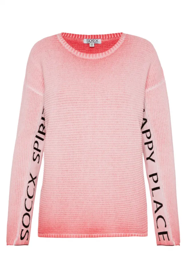Damen CAMP DAVID & SOCCX Pullover Oil Dyed mit Intarsia-Logo pure coral