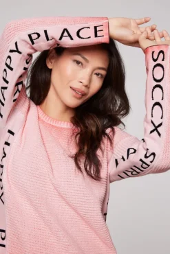 Damen CAMP DAVID & SOCCX Pullover Oil Dyed mit Intarsia-Logo pure coral