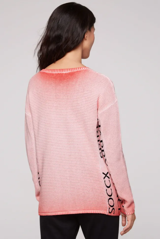 Damen CAMP DAVID & SOCCX Pullover Oil Dyed mit Intarsia-Logo pure coral