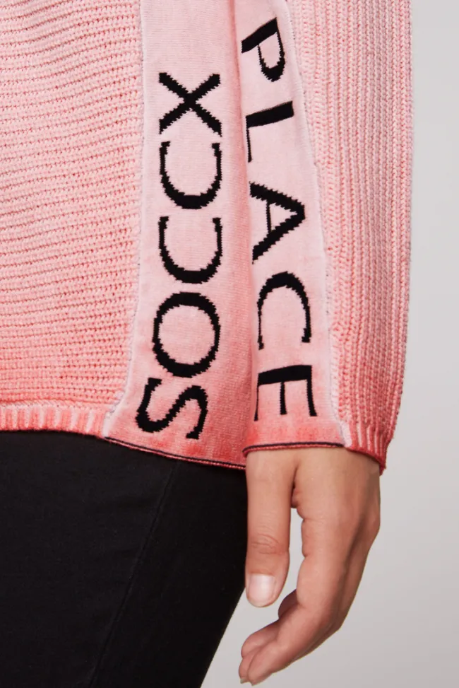 Damen CAMP DAVID & SOCCX Pullover Oil Dyed mit Intarsia-Logo pure coral