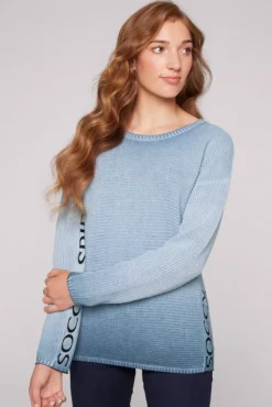 Damen CAMP DAVID & SOCCX Pullover Oil Dyed mit Intarsia-Logo smoky sky