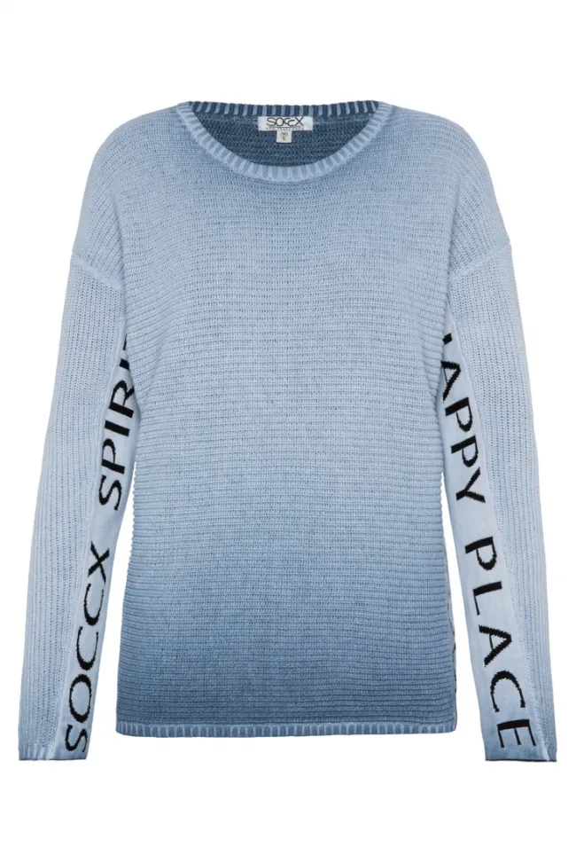 Damen CAMP DAVID & SOCCX Pullover Oil Dyed mit Intarsia-Logo smoky sky