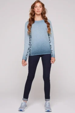 Damen CAMP DAVID & SOCCX Pullover Oil Dyed mit Intarsia-Logo smoky sky