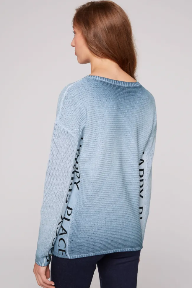 Damen CAMP DAVID & SOCCX Pullover Oil Dyed mit Intarsia-Logo smoky sky