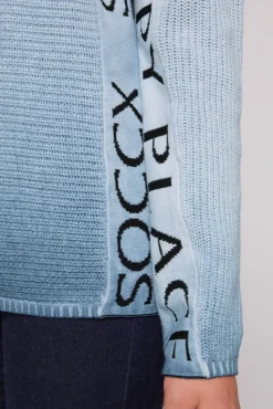 Damen CAMP DAVID & SOCCX Pullover Oil Dyed mit Intarsia-Logo smoky sky