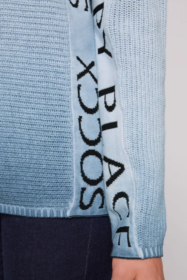 Damen CAMP DAVID & SOCCX Pullover Oil Dyed mit Intarsia-Logo smoky sky