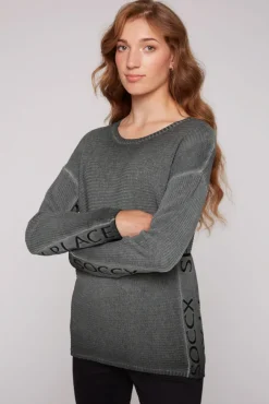 Damen CAMP DAVID & SOCCX Pullover Oil Dyed mit Intarsia-Logo