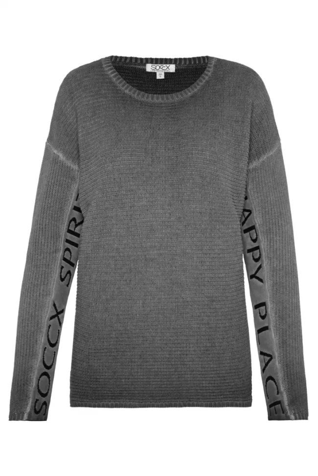 Damen CAMP DAVID & SOCCX Pullover Oil Dyed mit Intarsia-Logo