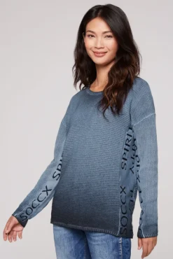 Damen CAMP DAVID & SOCCX Pullover Oil Dyed mit Intarsia-Logo blue navy