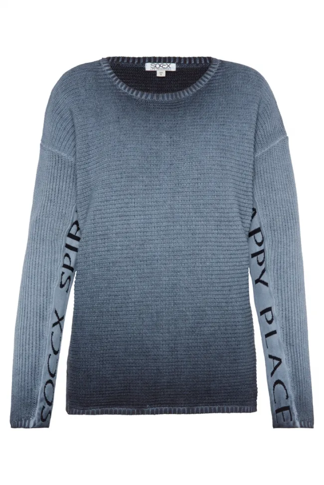 Damen CAMP DAVID & SOCCX Pullover Oil Dyed mit Intarsia-Logo blue navy