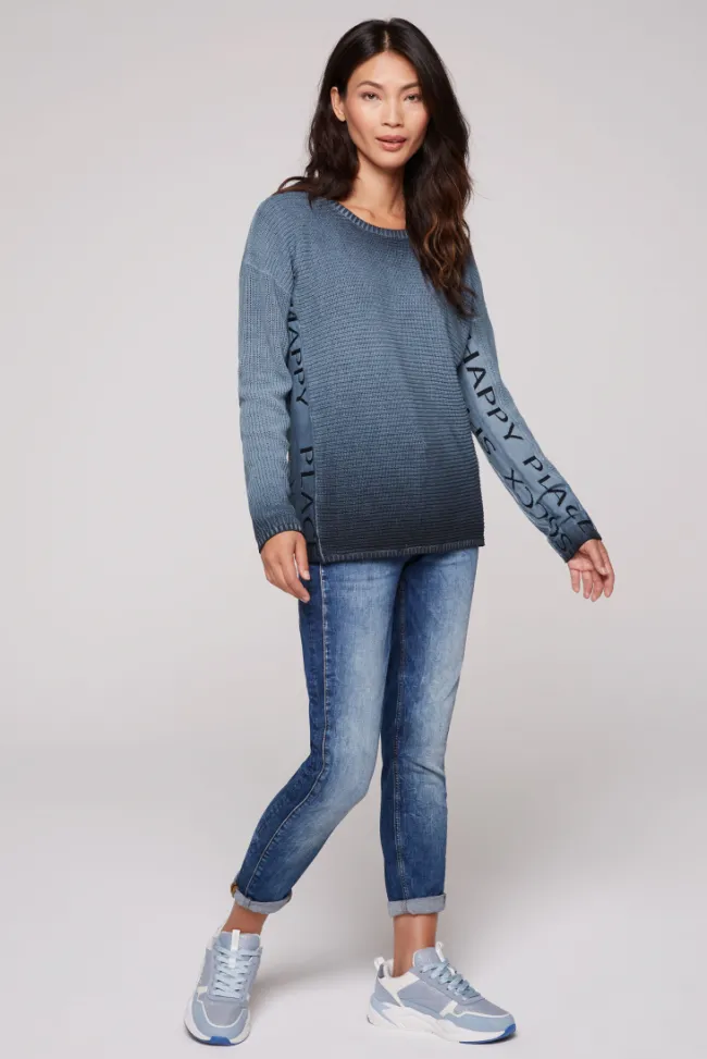 Damen CAMP DAVID & SOCCX Pullover Oil Dyed mit Intarsia-Logo blue navy